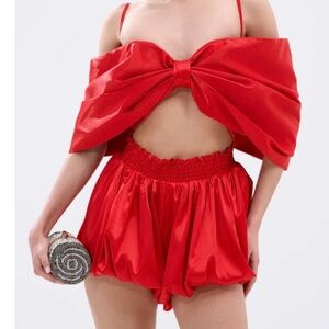 Red Bow Crop Top and Shorts Set romper small